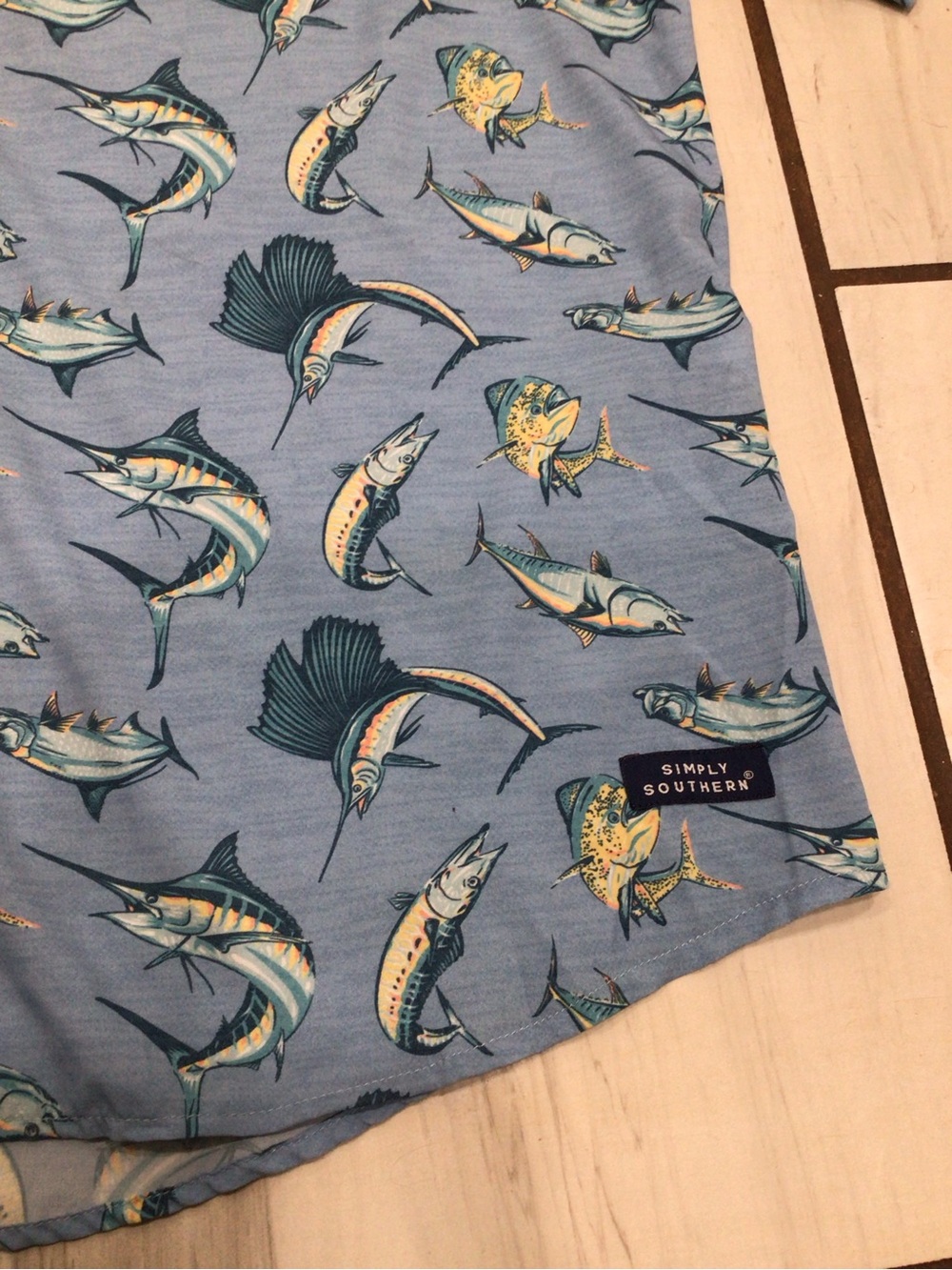Simply Southern Saltwater Fish Button Up Shirt Mens L Blue Fishing Performance - Picture 4 of 6